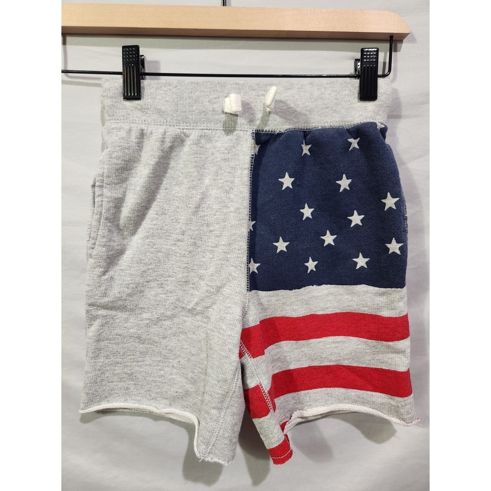 OshKosh B'gosh Boys 4/5 Red Blue Gray Patriotic Flag Terry Shorts 4th Of July‎
